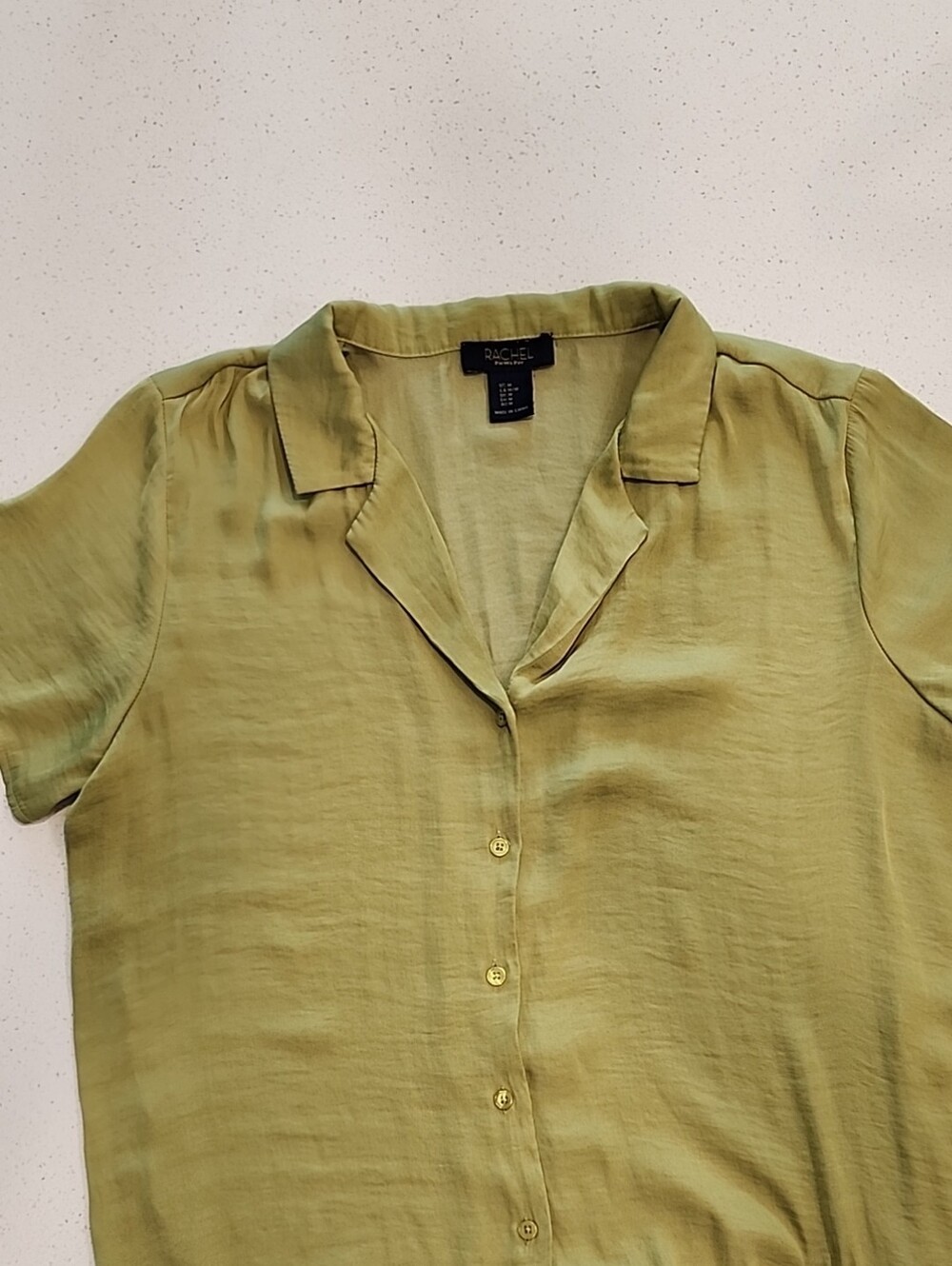 Rachel Rachel Roy Silk Feel Short-Sleeve Button-Down Top in Lime Green Medium